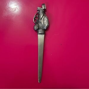 Vintage Pewter Hefty Letter Opener with Golf Bag and Golf Clubs 1985 by Metzke